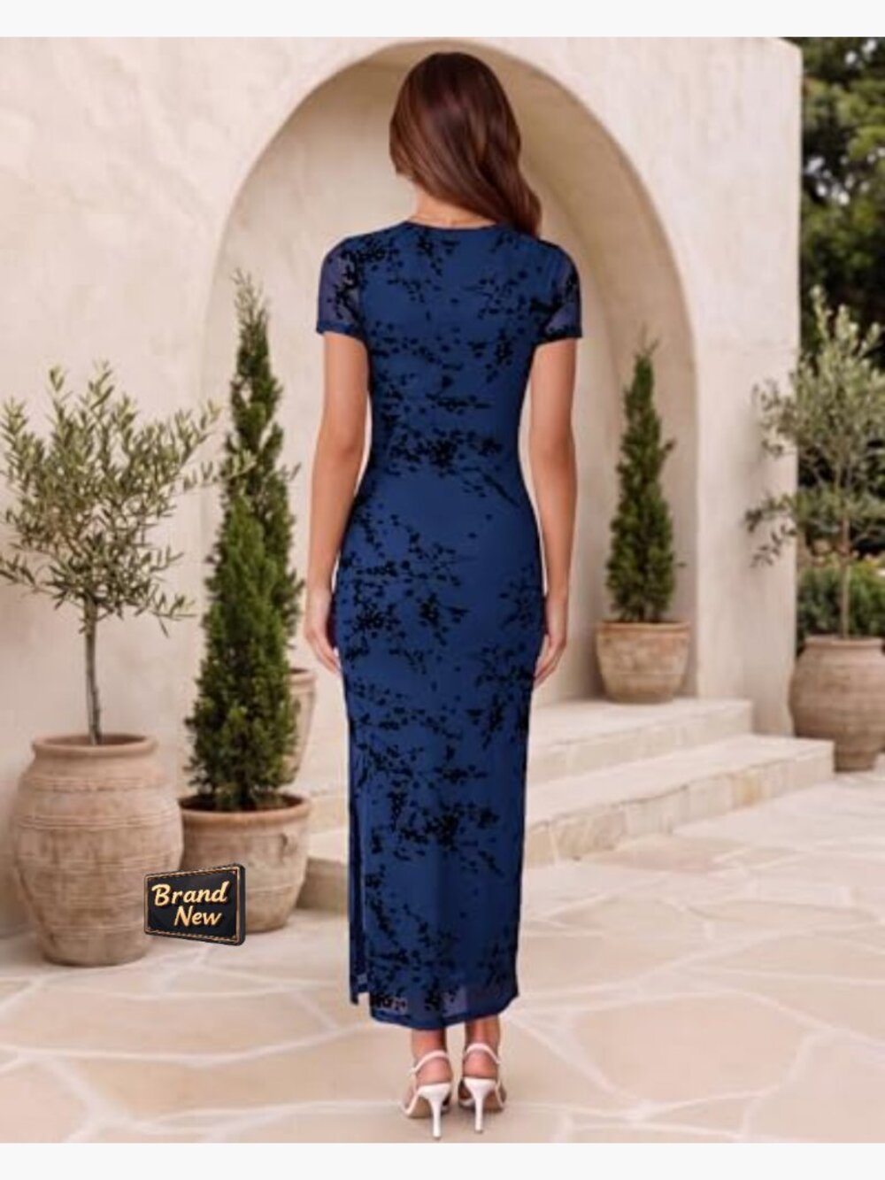 Women's Summer Floral Bodycon Maxi Dress Ruched Mesh Elegant Formal Cocktail - Picture 2 of 7